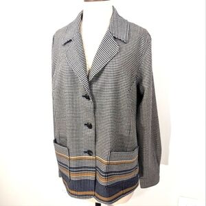 Pendleton Black & White Houndstooth Blazer with Striped Hem